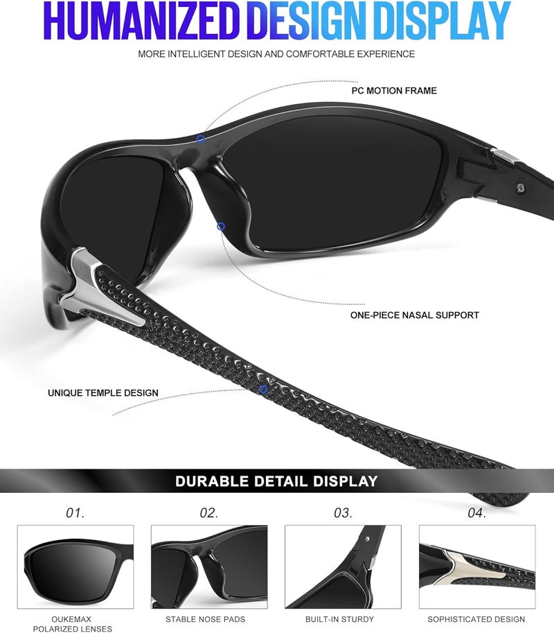 OUKEMAX Polarized Sunglasses Men, Sports Sun Glasses Womens UV400 Protection for Fishing Running Driving - Image 2